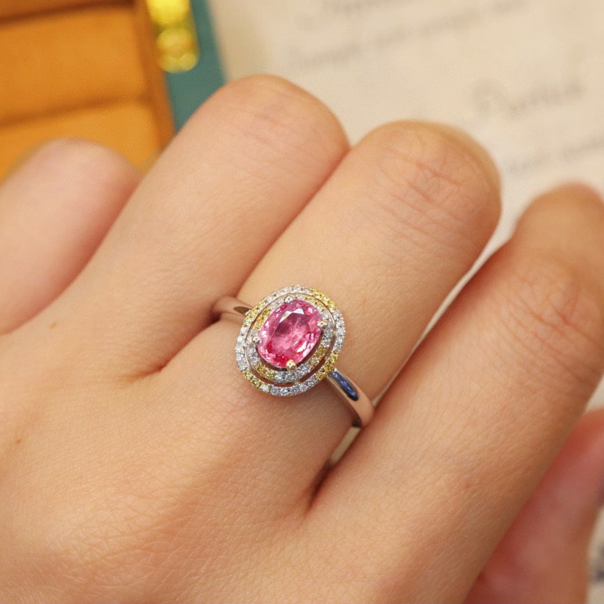 14k Gold 1.25 Ctw Natural Padparadscha Sapphire & Diamond Ring - 5