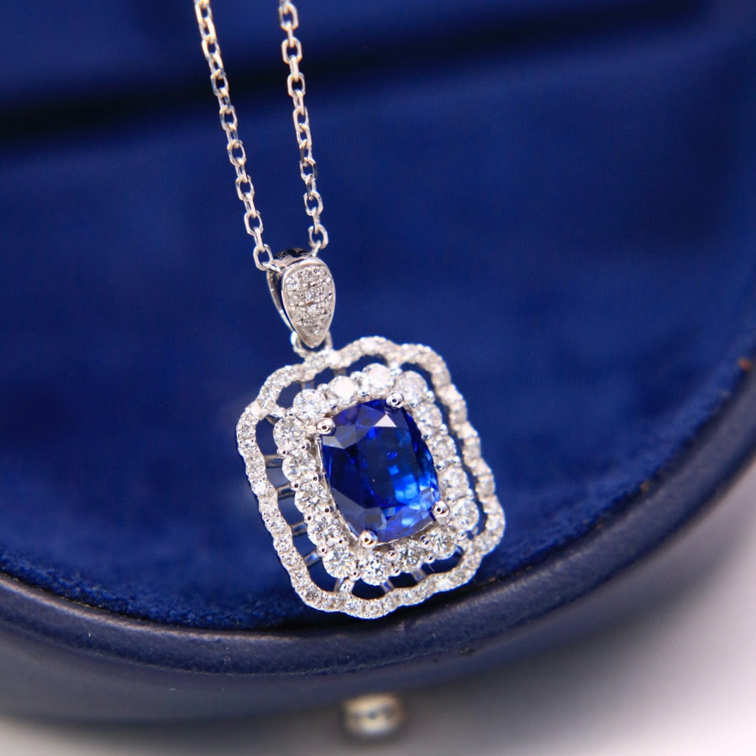14k Gold 2.14 Ctw Natural Sapphire & Diamond Pendant( Without Chain ) - 2