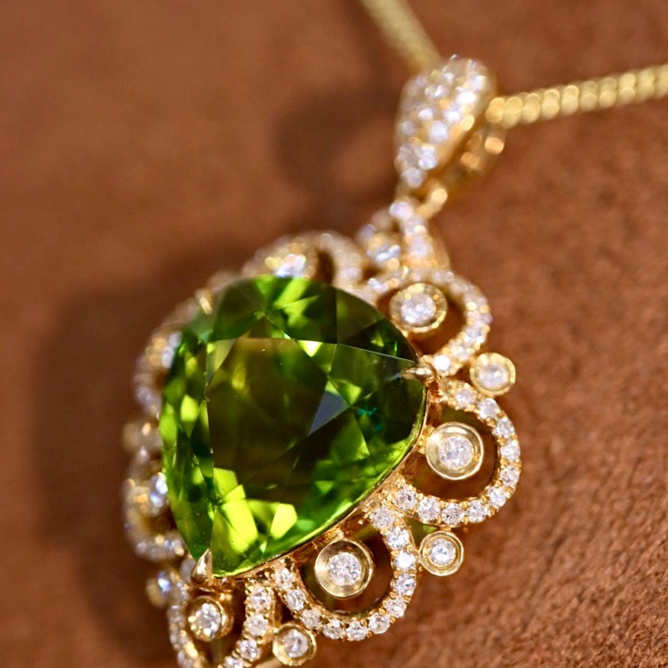 14k Gold 4.97 Ctw Natural Tourmaline & Diamond Pendant( Without Chain ) - 3