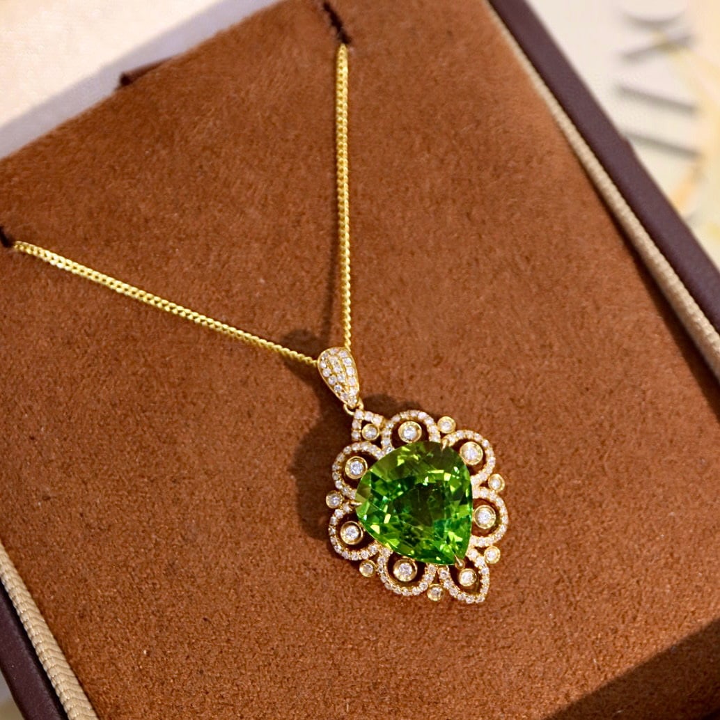 14k Gold 4.97 Ctw Natural Tourmaline & Diamond Pendant( Without Chain ) - 7