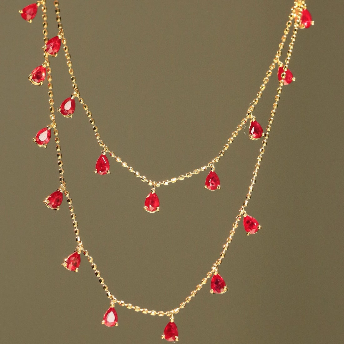 14k Gold 1 Ct Vivid Red Natural Ruby Necklace - 2