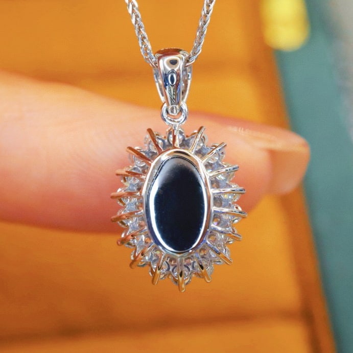 14k Gold 2.53 Ctw Natural Sapphire & Diamond Pendant( Without Chain ) - 4