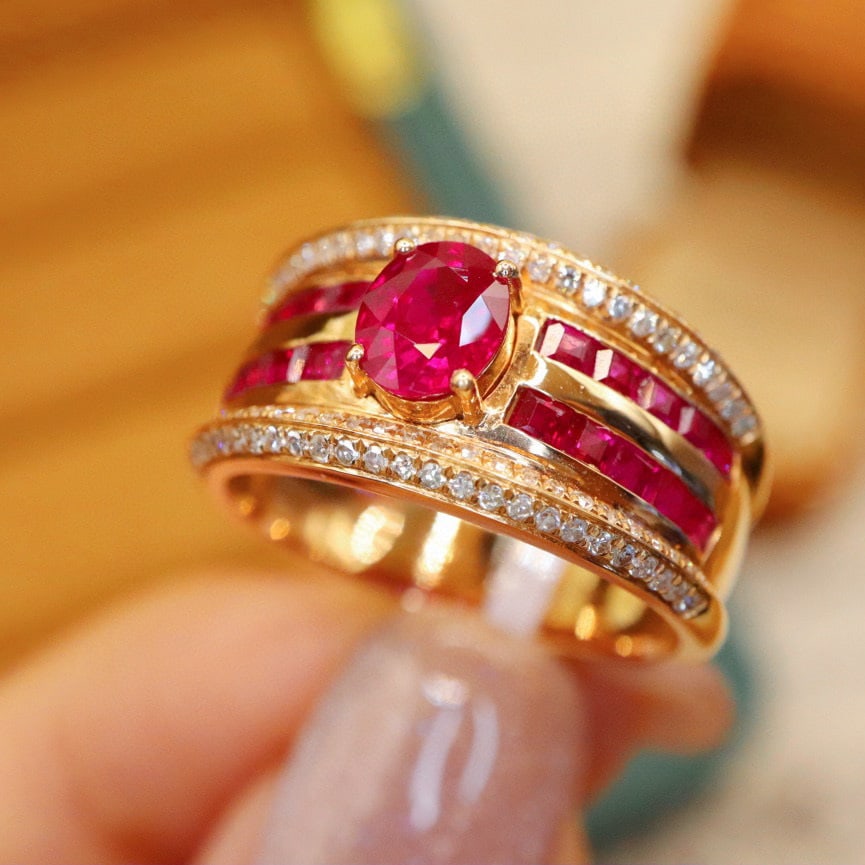 14k Gold 0.99 Ctw Natural Ruby & Diamond Ring - 2
