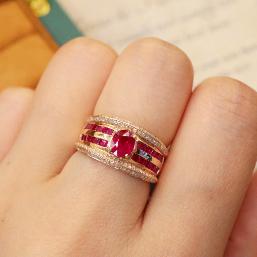 14k Gold 0.99 Ctw Natural Ruby & Diamond Ring - 5