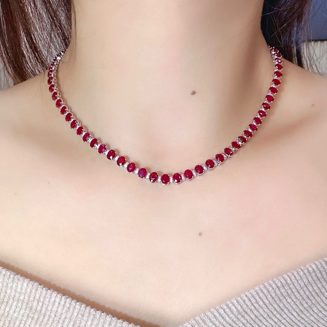 14k Gold 29.73 Ctw Natural Ruby & Diamond Necklace - 4