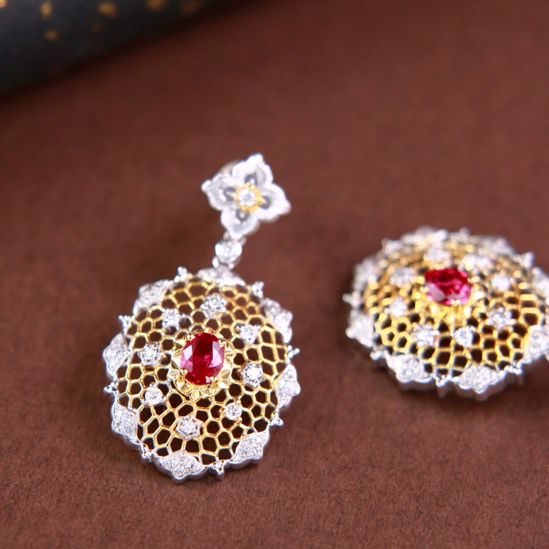 14k Gold 1.07 Ctw Natural Ruby & Diamond Earrings - 3