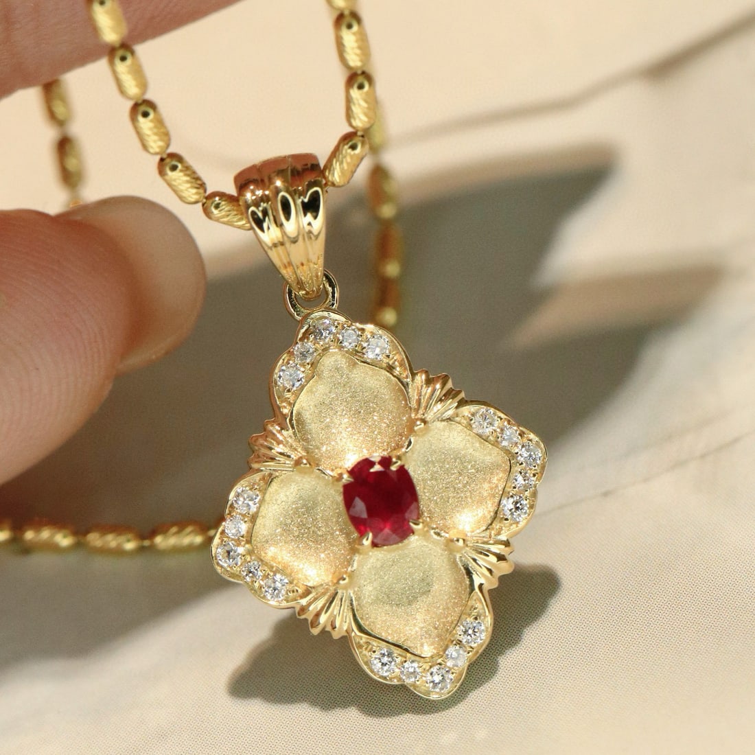 14k Gold 0.29 Ctw Vivid Red Natural Ruby & Diamond Pendant( Without Chain ) - 6