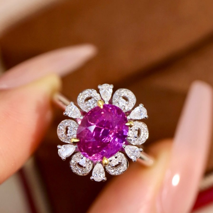 14k Gold 2.38 Ctw Natural Sapphire & Diamond Ring: Ref:230954165 // gold content:14k gold // ring size:7. 25us // // main gemstone:sapphire // shape:oval // carat weight:2. 03ct // color:purple // treatment:natural // // adjacent gemstone 2 : diamond