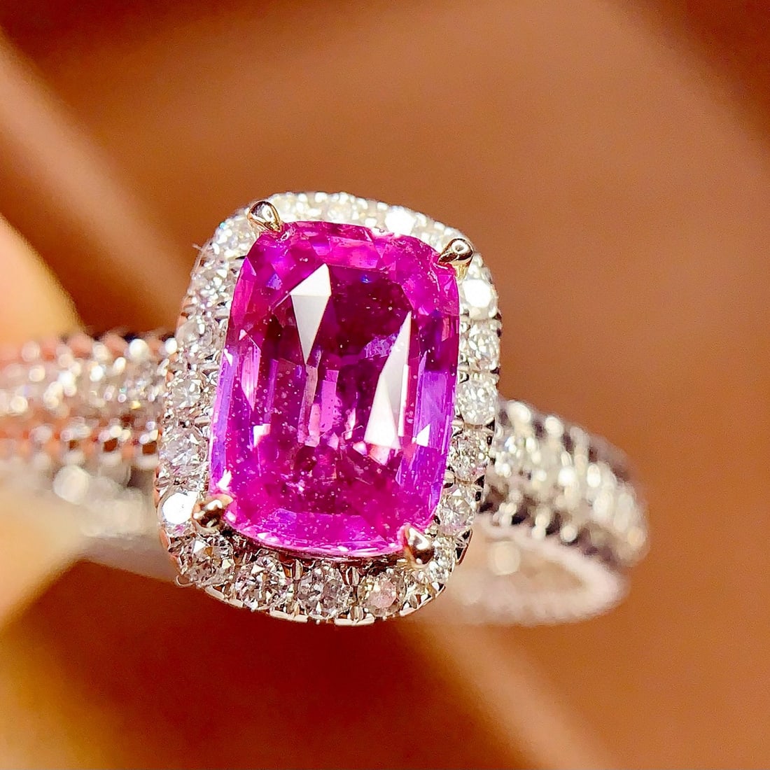 14k Gold 1.8 Ct Natural Sapphire & Diamond Ring: Ref:230954169 // gold content:14k gold // ring size:7. 25us // // main gemstone:sapphire // shape:cushion // carat weight:1. 8ct // color:pink // treatment:natural // // adjacent gemstone 2 : diamond