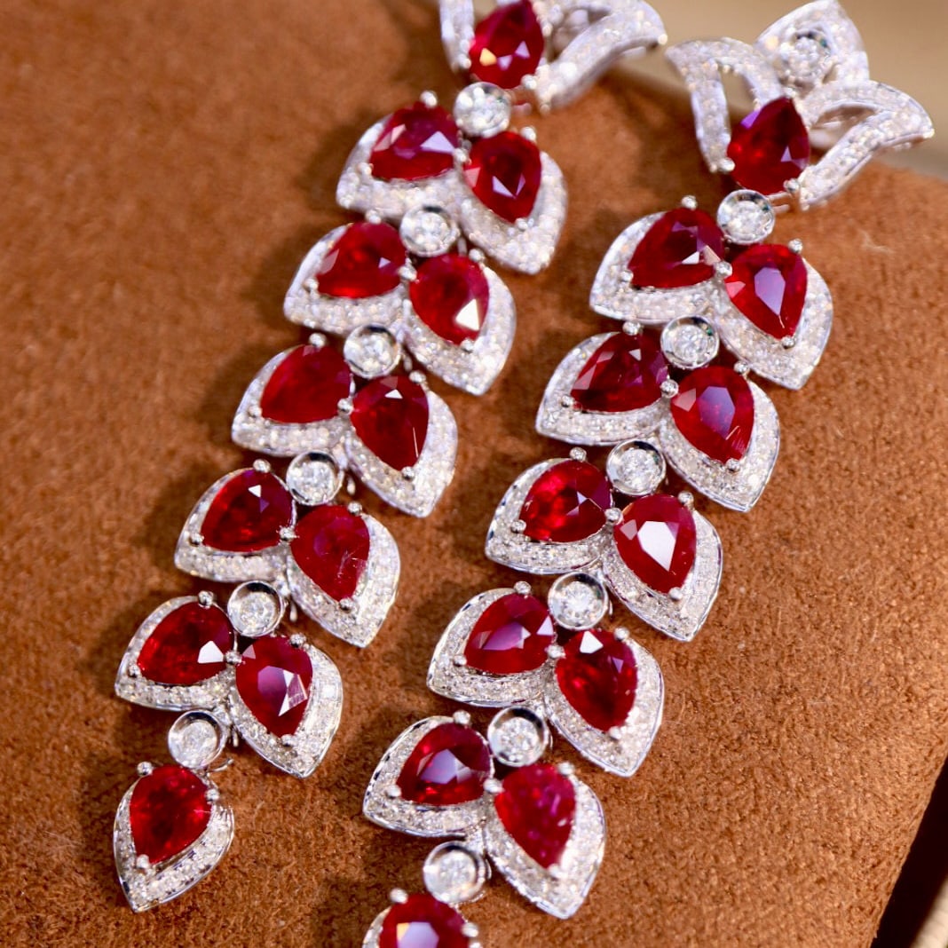 14k Gold 10.46 Ctw Natural Ruby & Diamond Earrings - 2