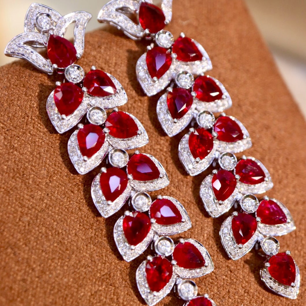 14k Gold 10.46 Ctw Natural Ruby & Diamond Earrings - 3