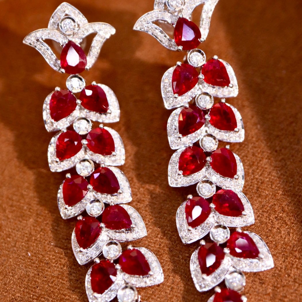 14k Gold 10.46 Ctw Natural Ruby & Diamond Earrings - 4