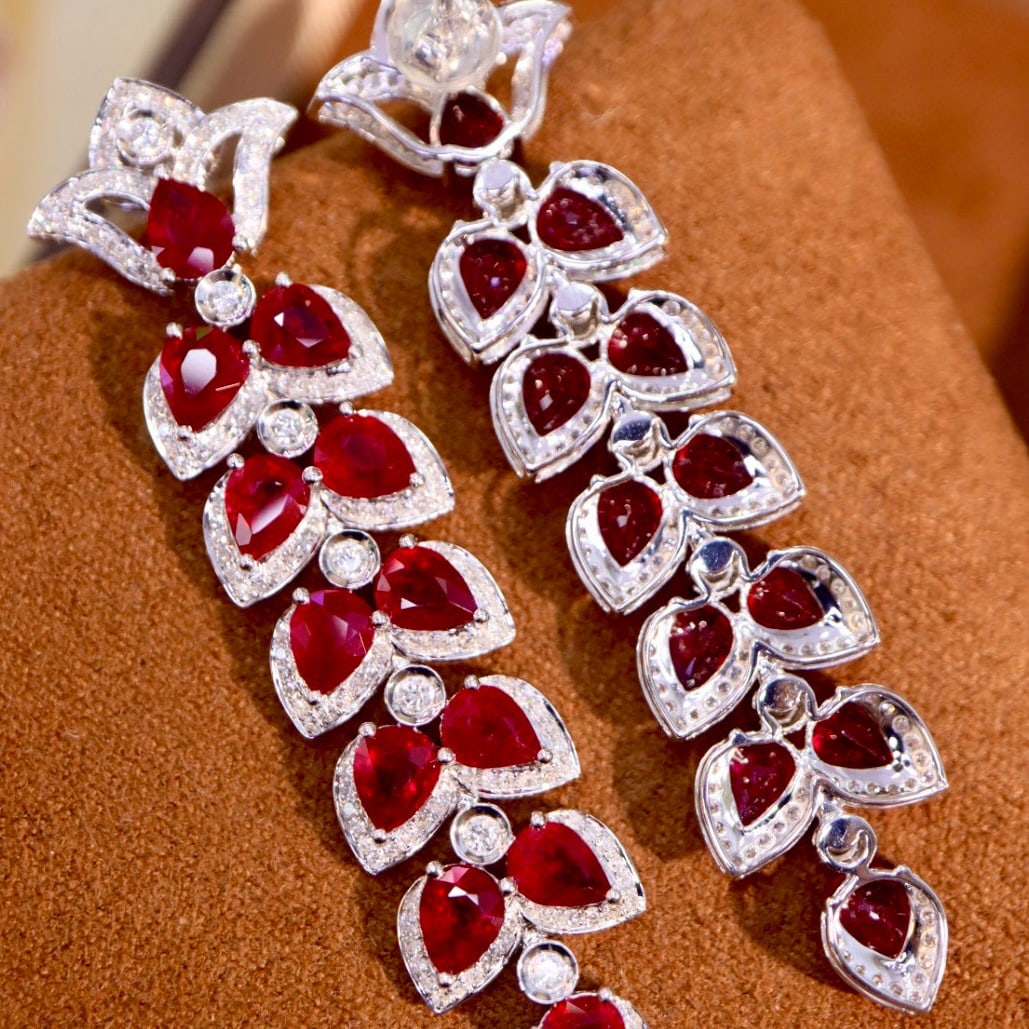 14k Gold 10.46 Ctw Natural Ruby & Diamond Earrings - 5