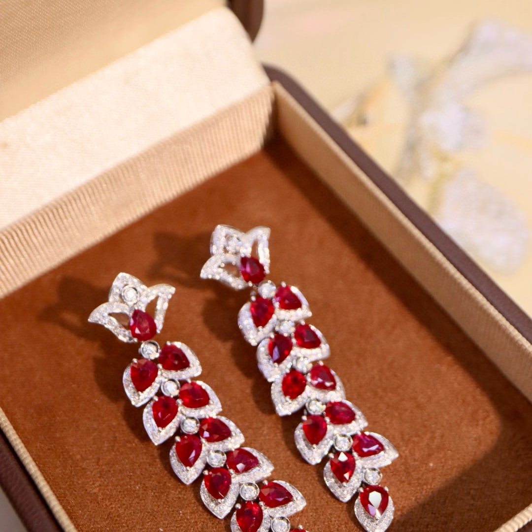 14k Gold 10.46 Ctw Natural Ruby & Diamond Earrings - 6