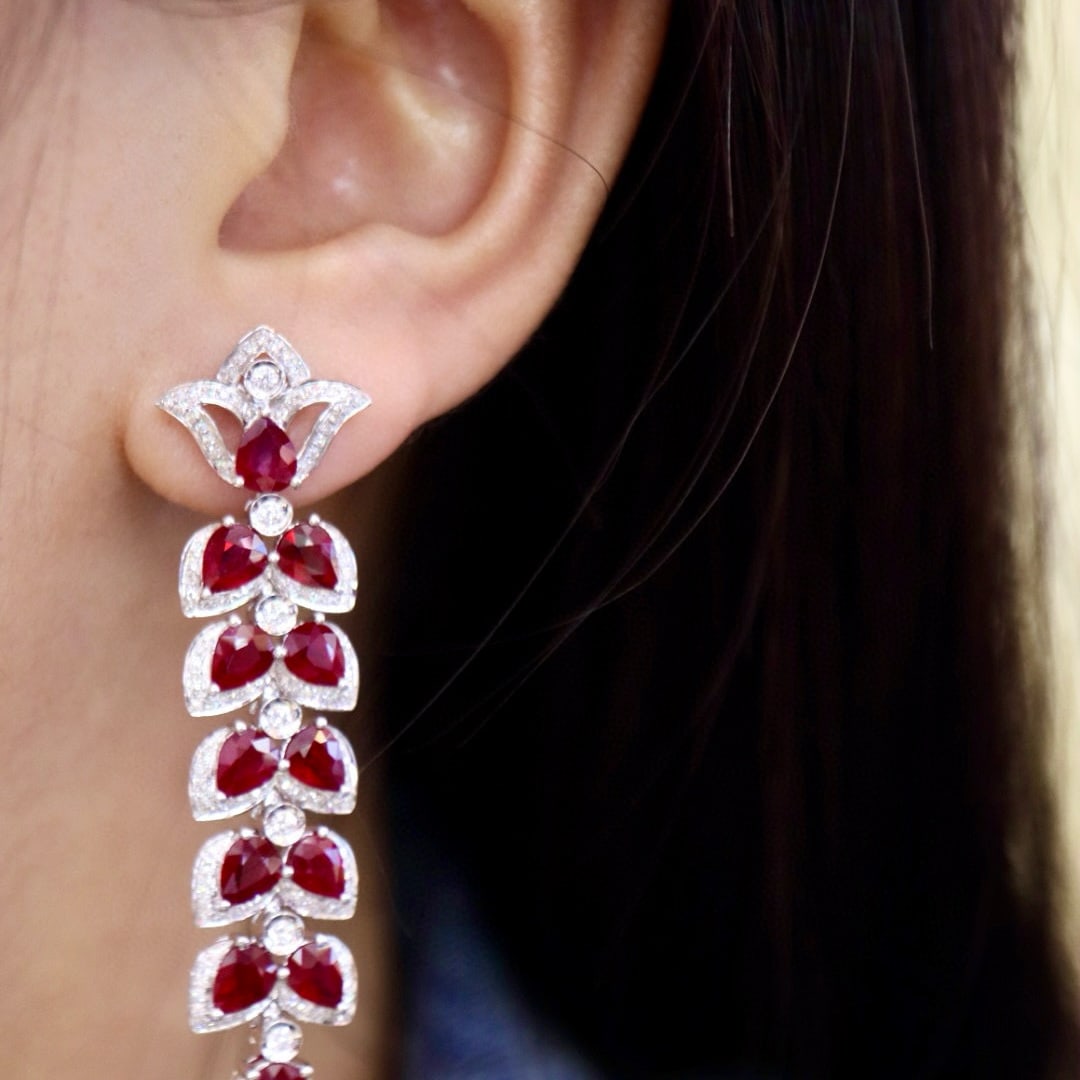 14k Gold 10.46 Ctw Natural Ruby & Diamond Earrings - 8