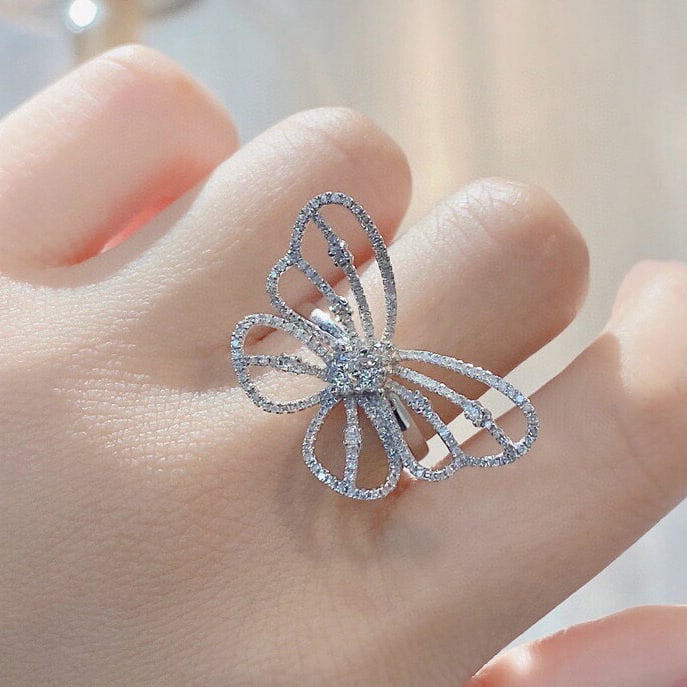 14k Gold 0.85 Ct Natural H Diamond & Butterfly Ring - 5