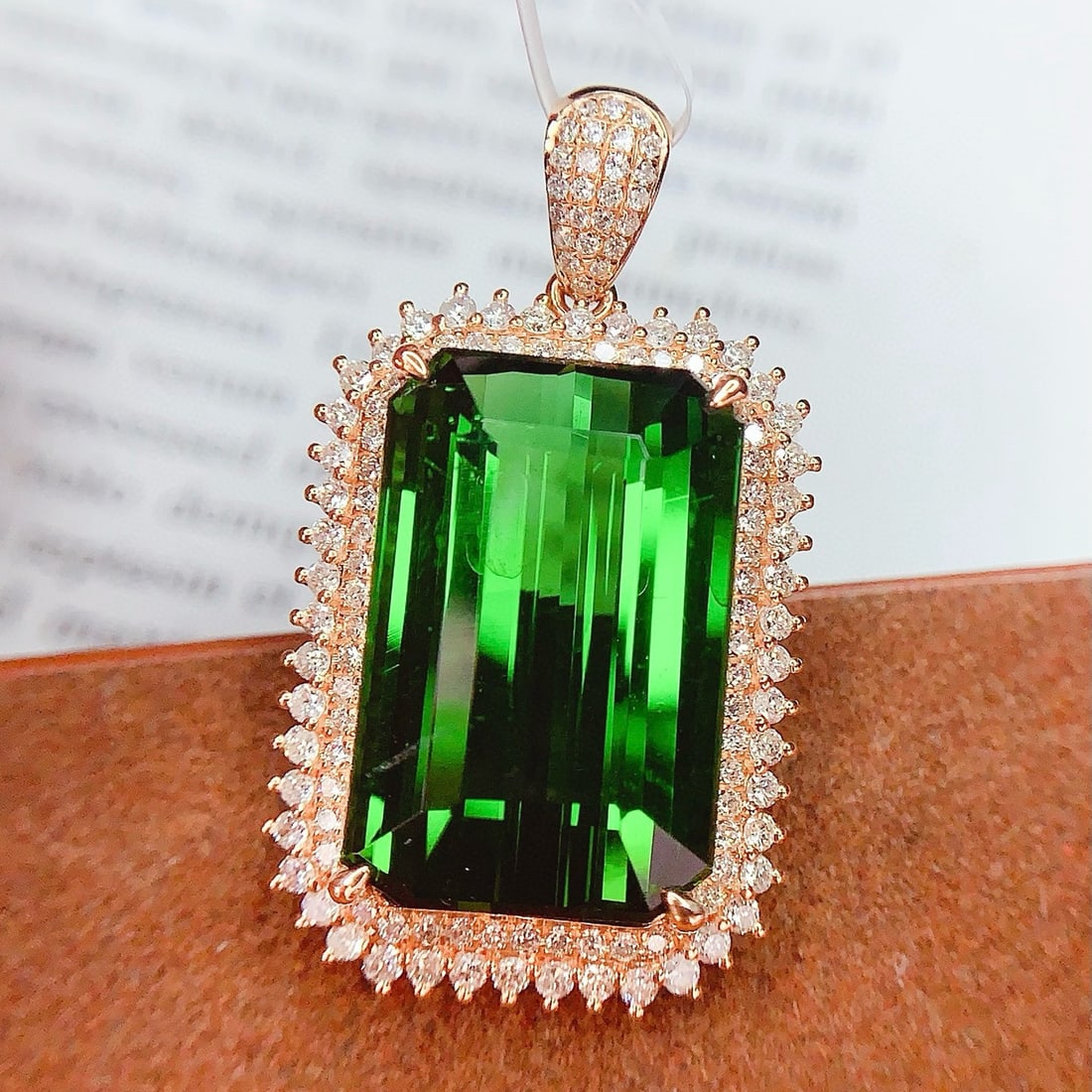 14k Gold 17.06 Ct Natural Tourmaline & Diamond Pendant( Without Chain ) - 2