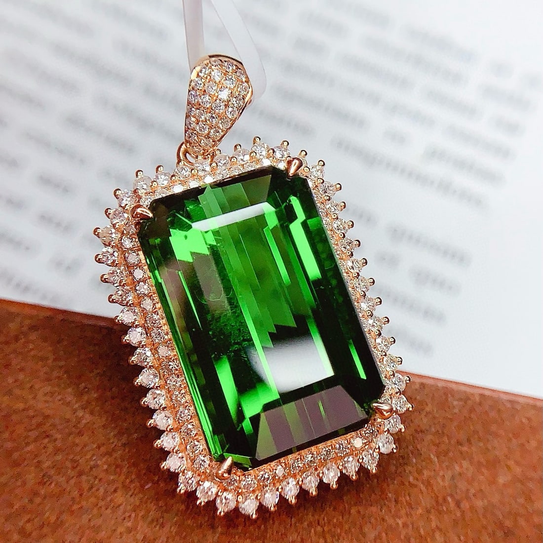 14k Gold 17.06 Ct Natural Tourmaline & Diamond Pendant( Without Chain ) - 6