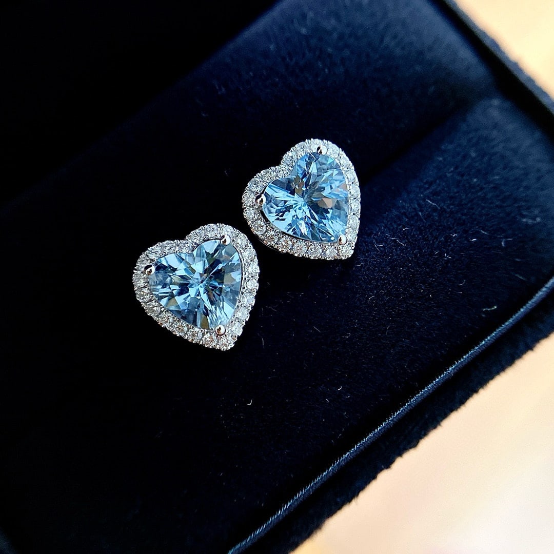 14k Gold 2.26 Ctw Natural Aquamarine & Diamond Earrings - 3