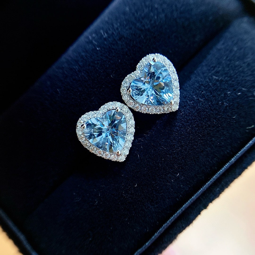 14k Gold 2.26 Ctw Natural Aquamarine & Diamond Earrings - 5