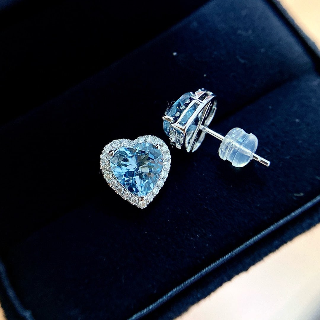 14k Gold 2.26 Ctw Natural Aquamarine & Diamond Earrings - 6