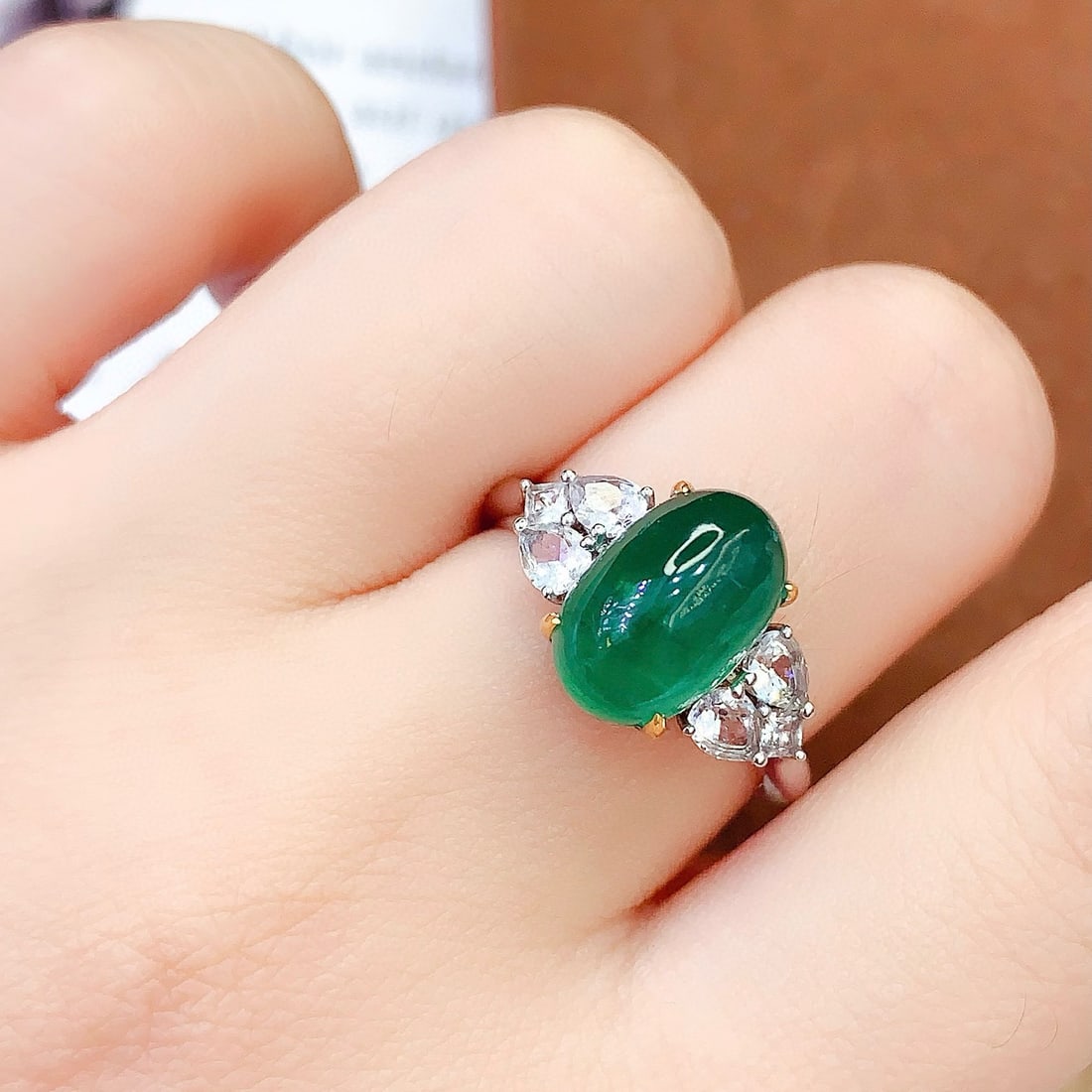 14k Gold 5 Ct Natural Emerald & Sapphire Ring - 6