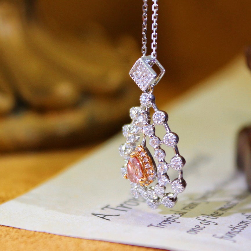 14k Gold 0.61 Ctw Natural Pink Diamond & Diamond Pendant( Without Chain ) - 4