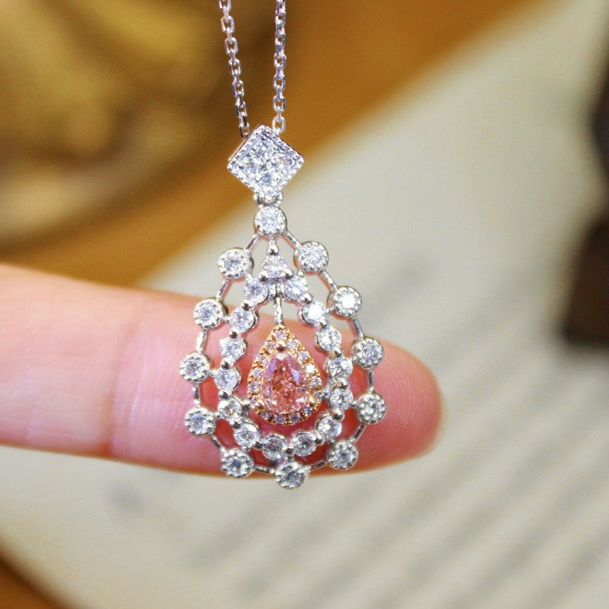 14k Gold 0.61 Ctw Natural Pink Diamond & Diamond Pendant( Without Chain ) - 5