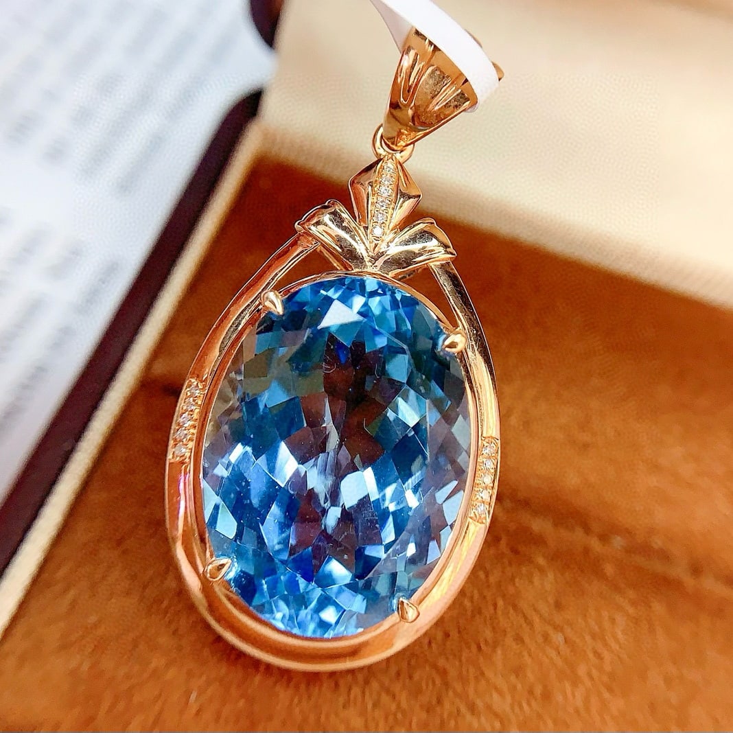 14k Gold 22.55 Ct Natural Topaz & Diamond Pendant( Without Chain ) - 3