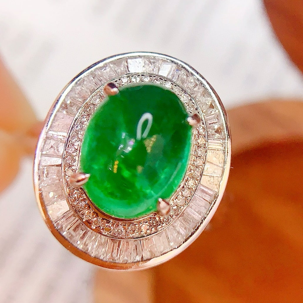 14k Gold 3.56 Ct Vivid Green Natural Emerald & Diamond Ring/pendant( Without Chain ): Ref:230954207 // gold content:14k gold // ring size:7. 25us // // main gemstone:emerald // shape:oval // carat weight:3. 56ct // color:vivid green // treatment:natural // // adjacent gemstone 2 : diam