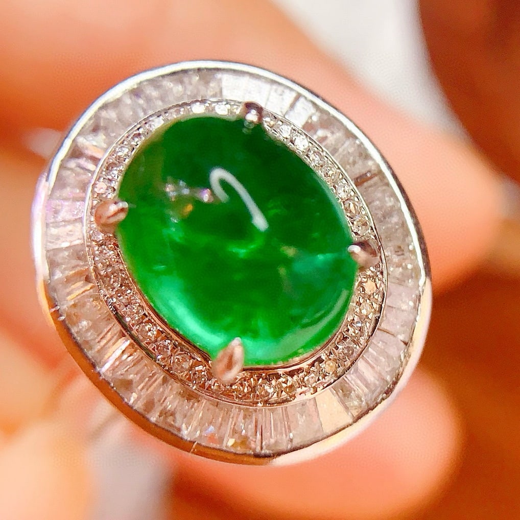 14k Gold 3.56 Ct Vivid Green Natural Emerald & Diamond Ring/pendant( Without Chain ) - 2