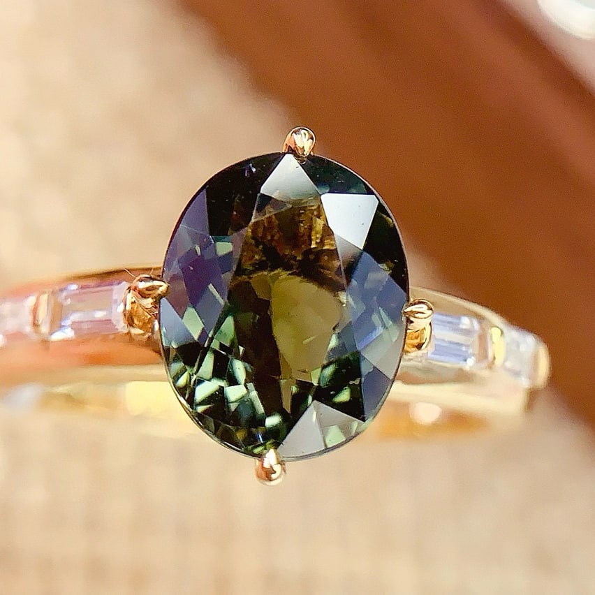 14k Gold 2.7 Ct Natural Tourmaline & Sapphire Ring - 3