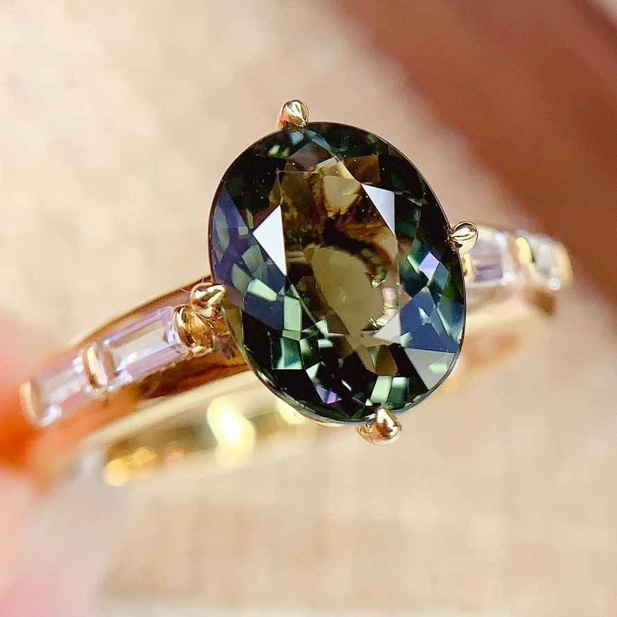 14k Gold 2.7 Ct Natural Tourmaline & Sapphire Ring - 4