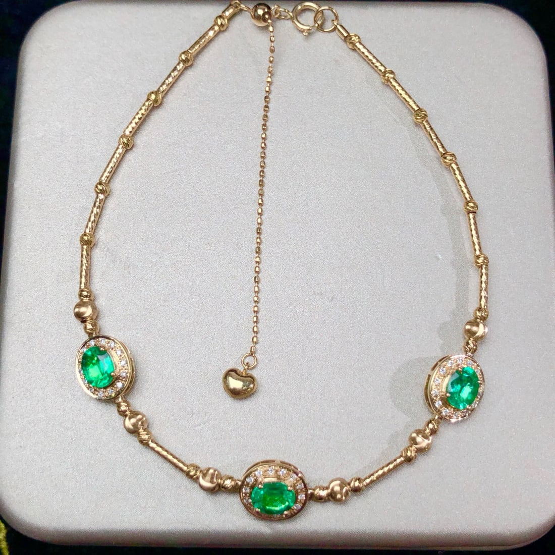 14k Gold 1.13 Ctw Natural Emerald & Diamond Bracelet - 5