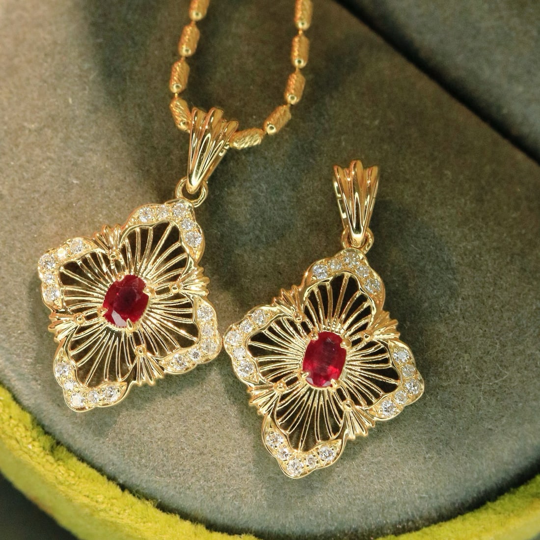 14k Gold 0.29 Ctw Natural Ruby & Diamond Pendant( Without Chain ) - 6