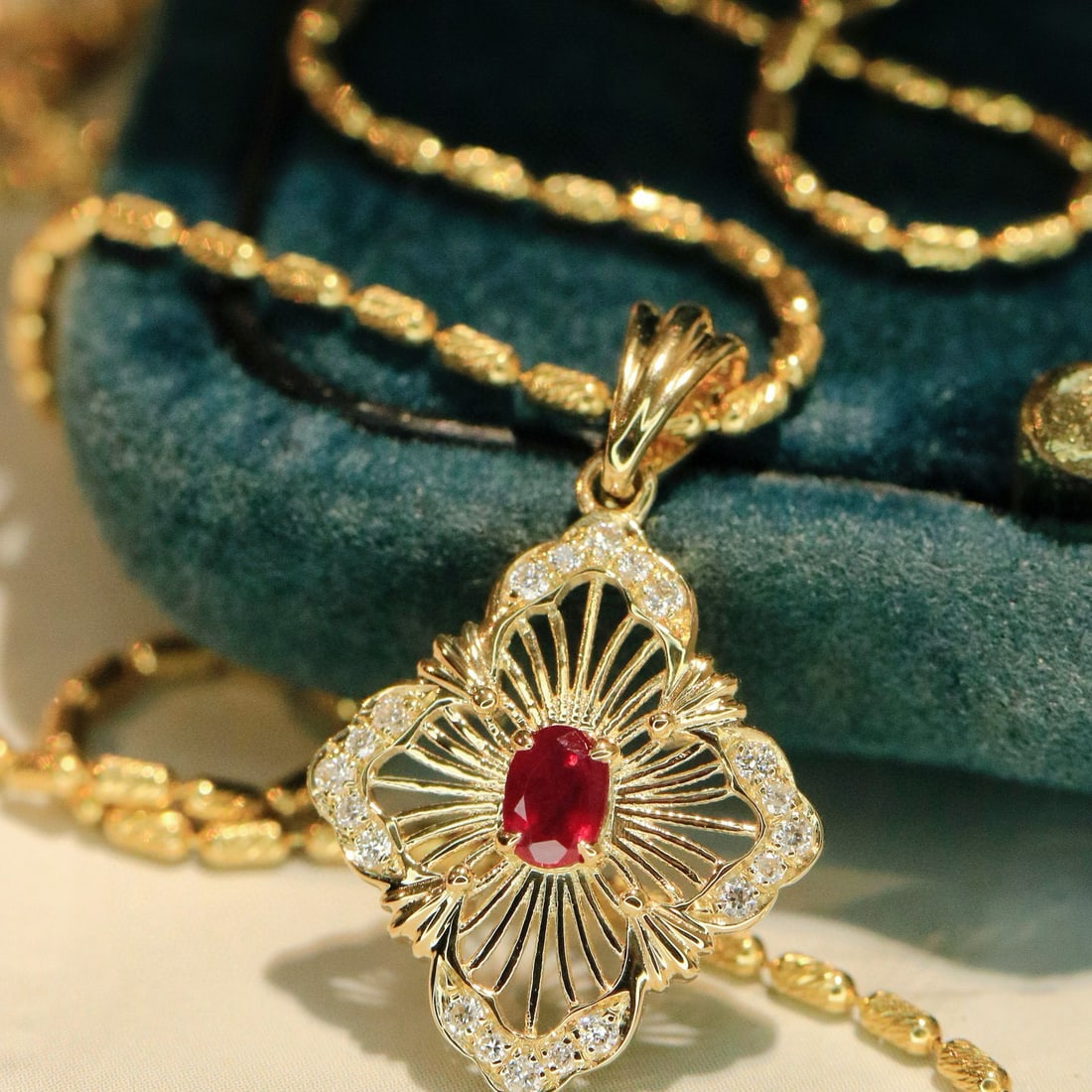 14k Gold 0.29 Ctw Natural Ruby & Diamond Pendant( Without Chain ) - 7