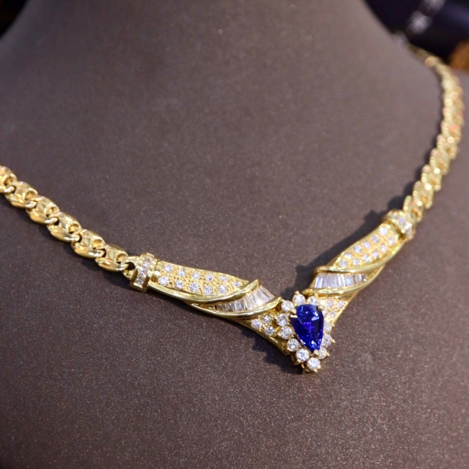 14k Gold 5.03 Ctw Natural Sapphire & Diamond Necklace - 2