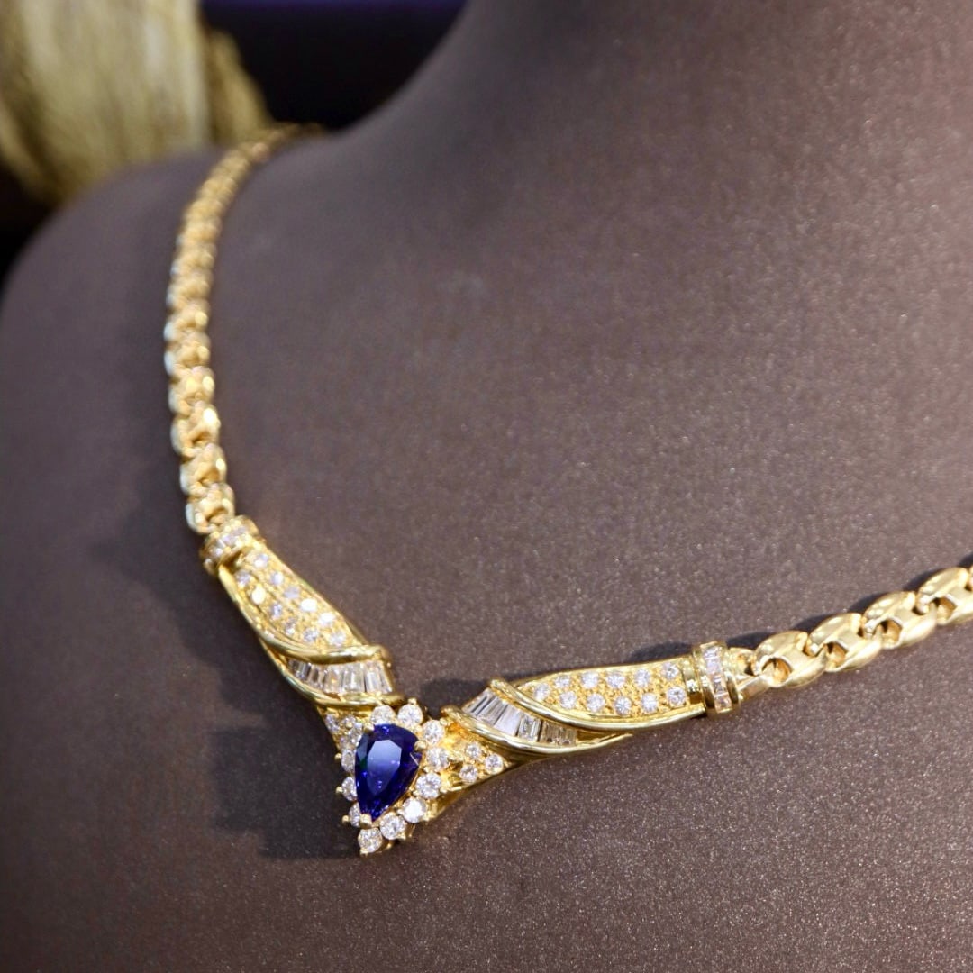 14k Gold 5.03 Ctw Natural Sapphire & Diamond Necklace - 3