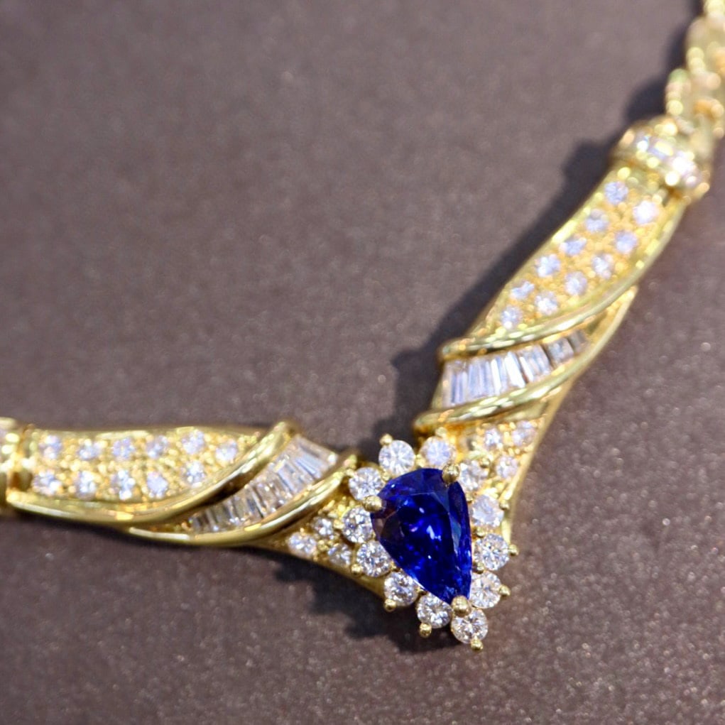 14k Gold 5.03 Ctw Natural Sapphire & Diamond Necklace - 4