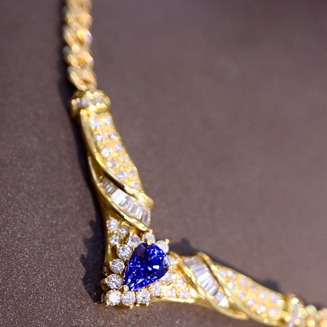 14k Gold 5.03 Ctw Natural Sapphire & Diamond Necklace - 5