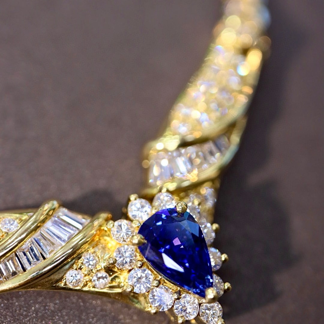 14k Gold 5.03 Ctw Natural Sapphire & Diamond Necklace - 6