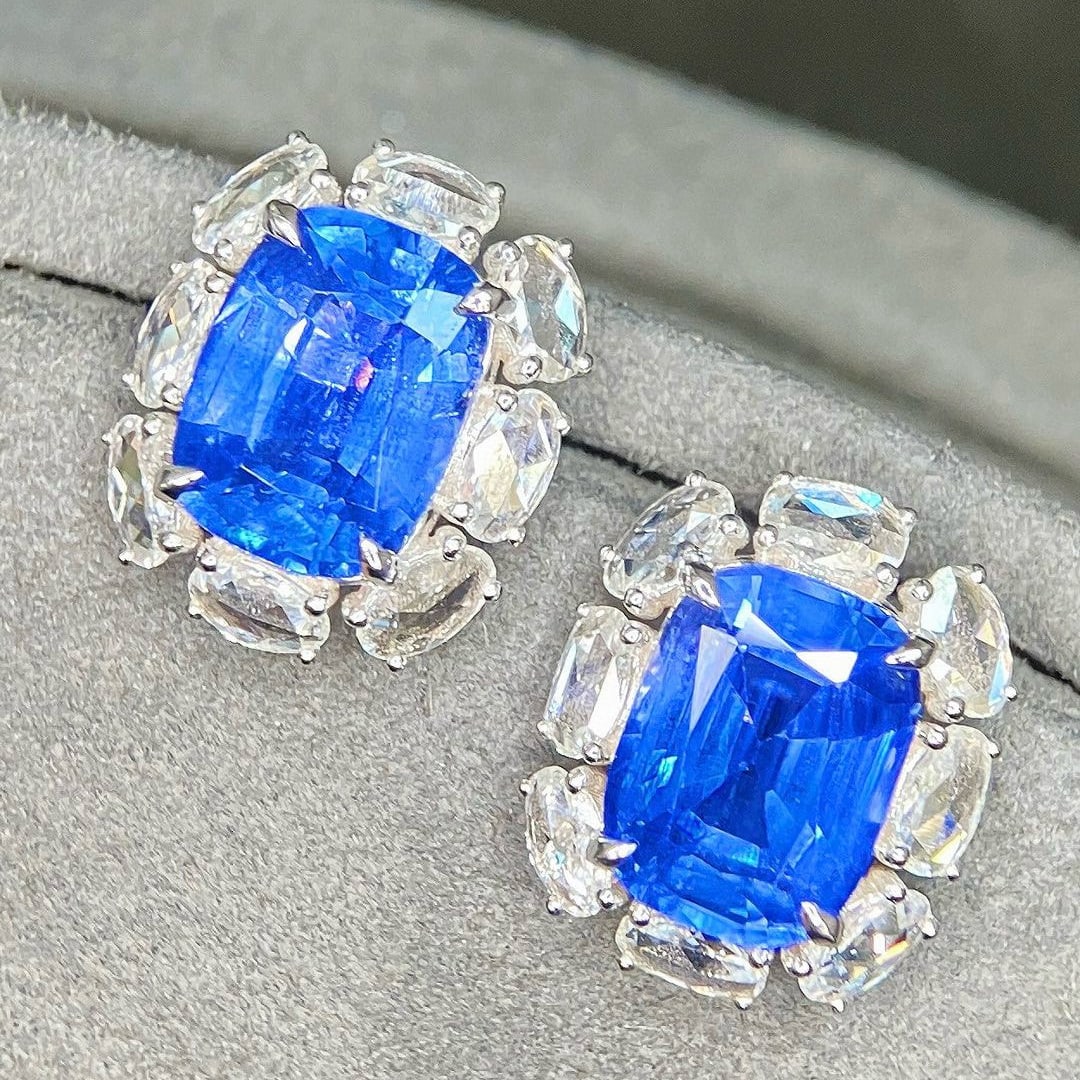 14k Gold 6.10 Ctw Natural Sapphire & Diamond Earrings - 2