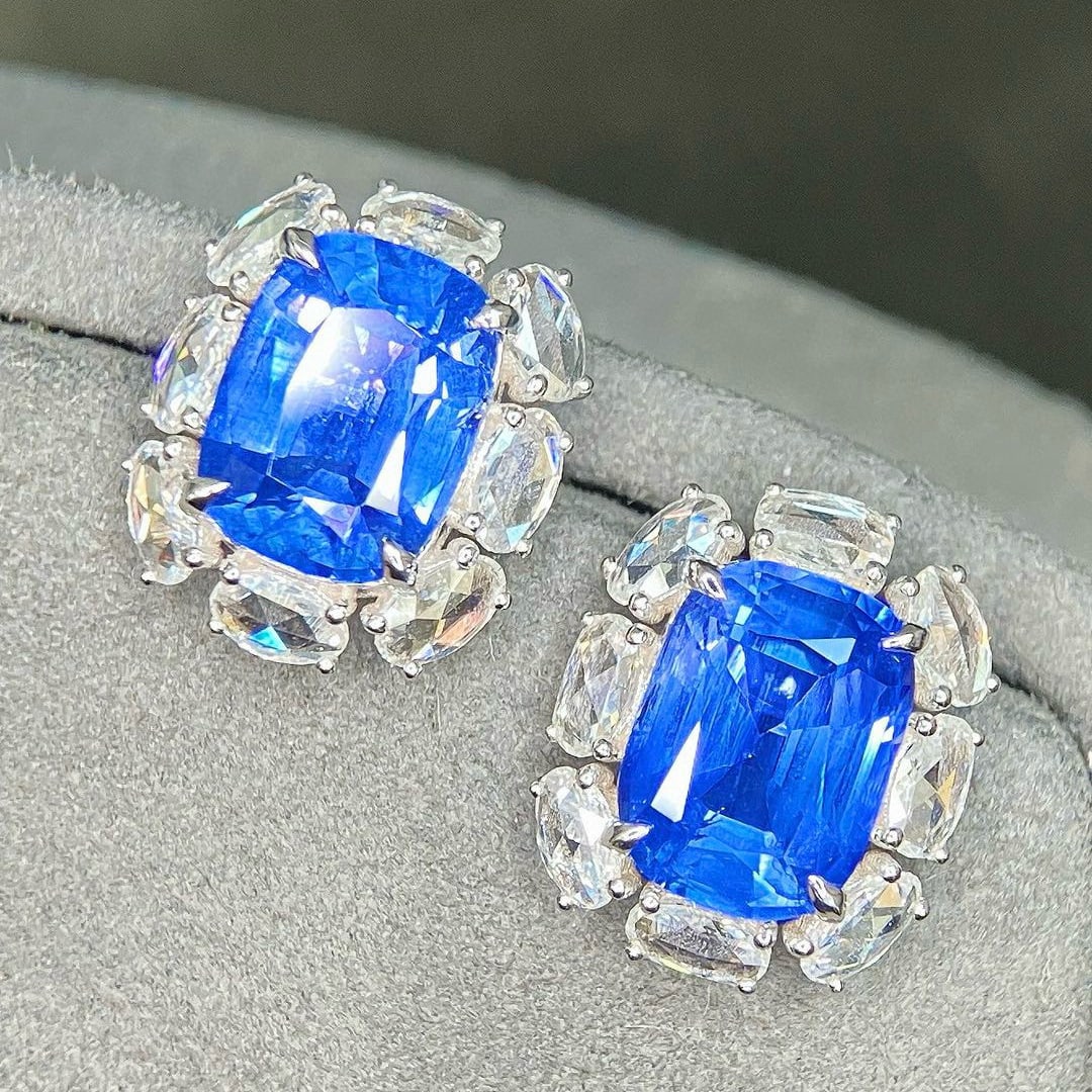 14k Gold 6.10 Ctw Natural Sapphire & Diamond Earrings - 4