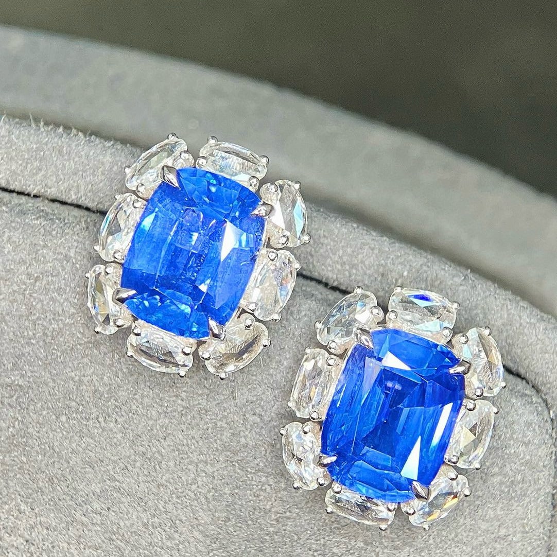 14k Gold 6.10 Ctw Natural Sapphire & Diamond Earrings - 6