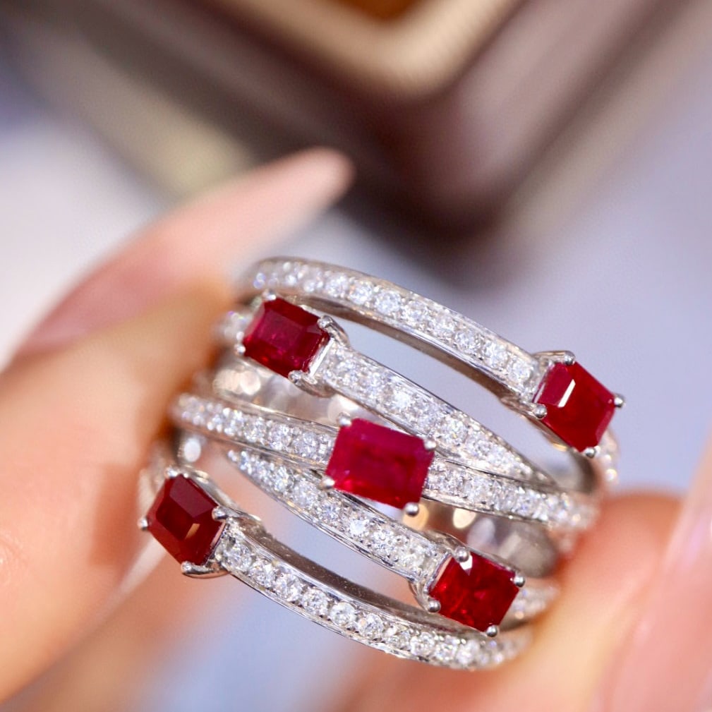 14k Gold 2.19 Ctw Natural Ruby & Diamond Ring: Ref:230954226 // gold content:14k gold // ring size:7. 25us // // main gemstone:ruby // shape:octagonal // carat weight:1. 50ct // color:red // treatment:natural // // adjacent gemstone 2 :