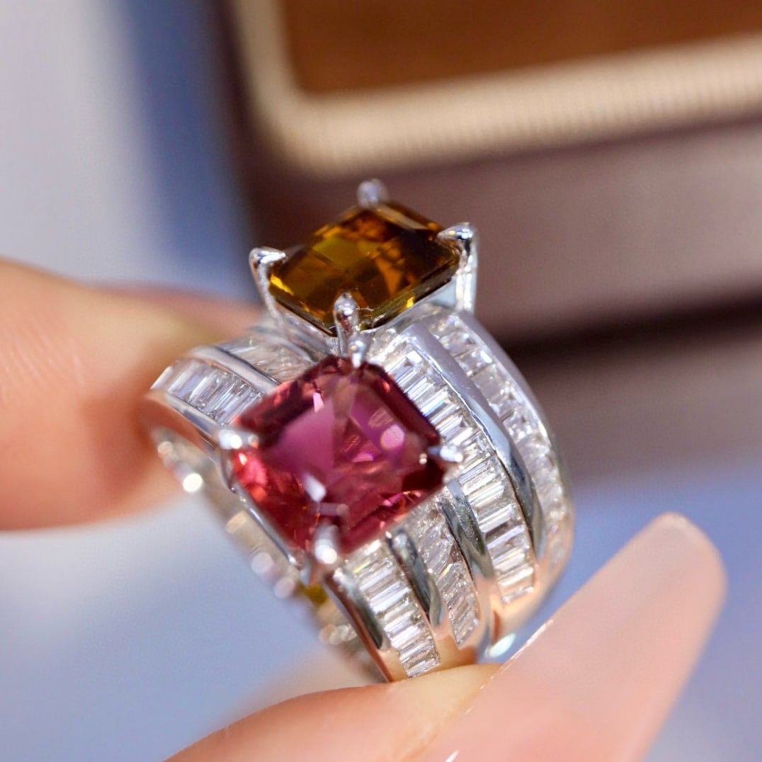 14k Gold 6.97 Ctw Natural Tourmaline & Diamond Ring - 2