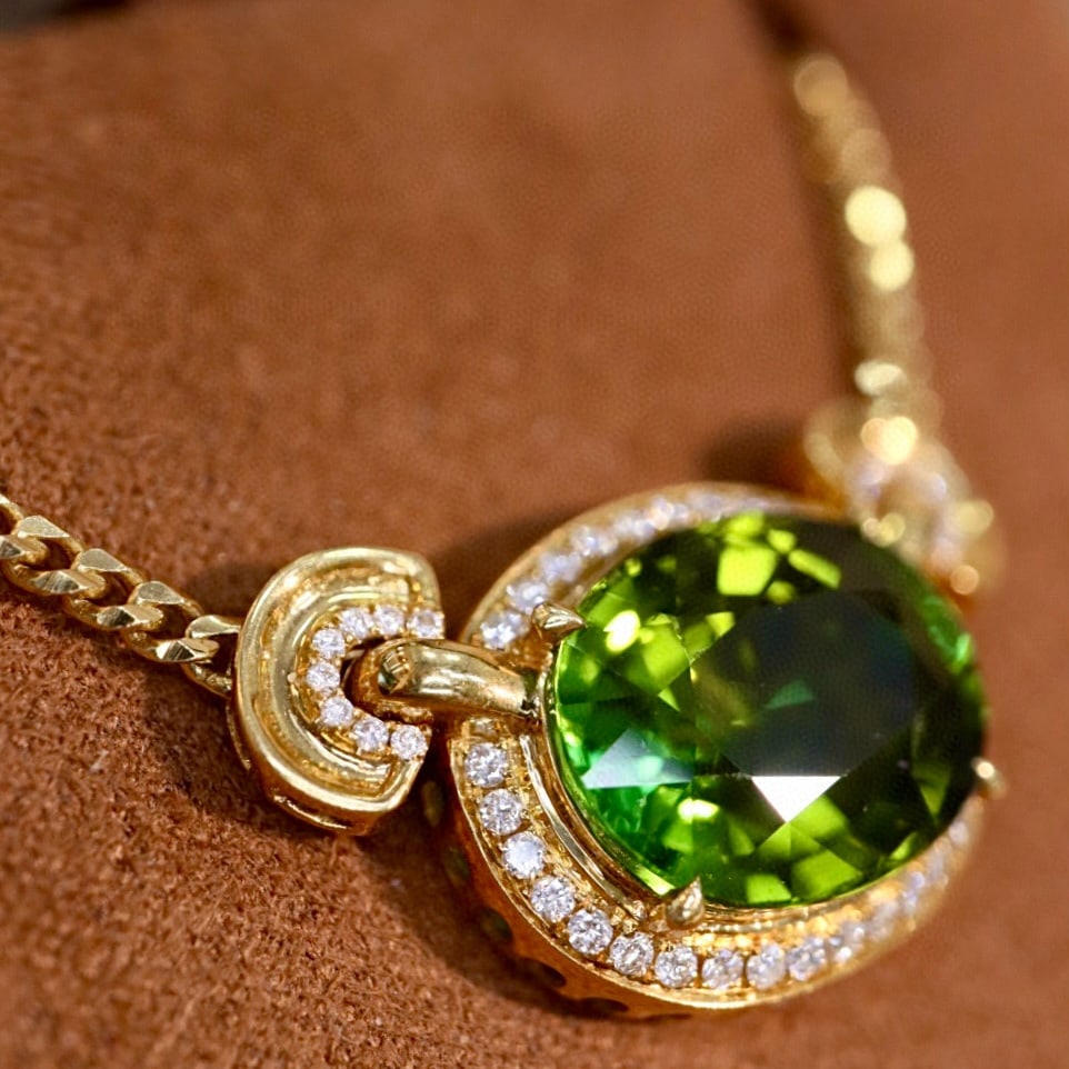 14k Gold 6.32 Ctw Natural Tourmaline & Diamond Necklace - 2