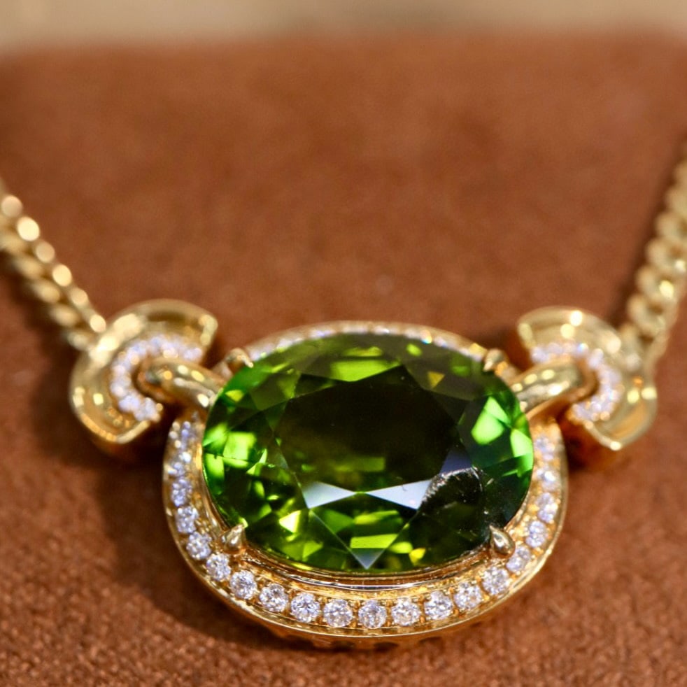 14k Gold 6.32 Ctw Natural Tourmaline & Diamond Necklace - 4