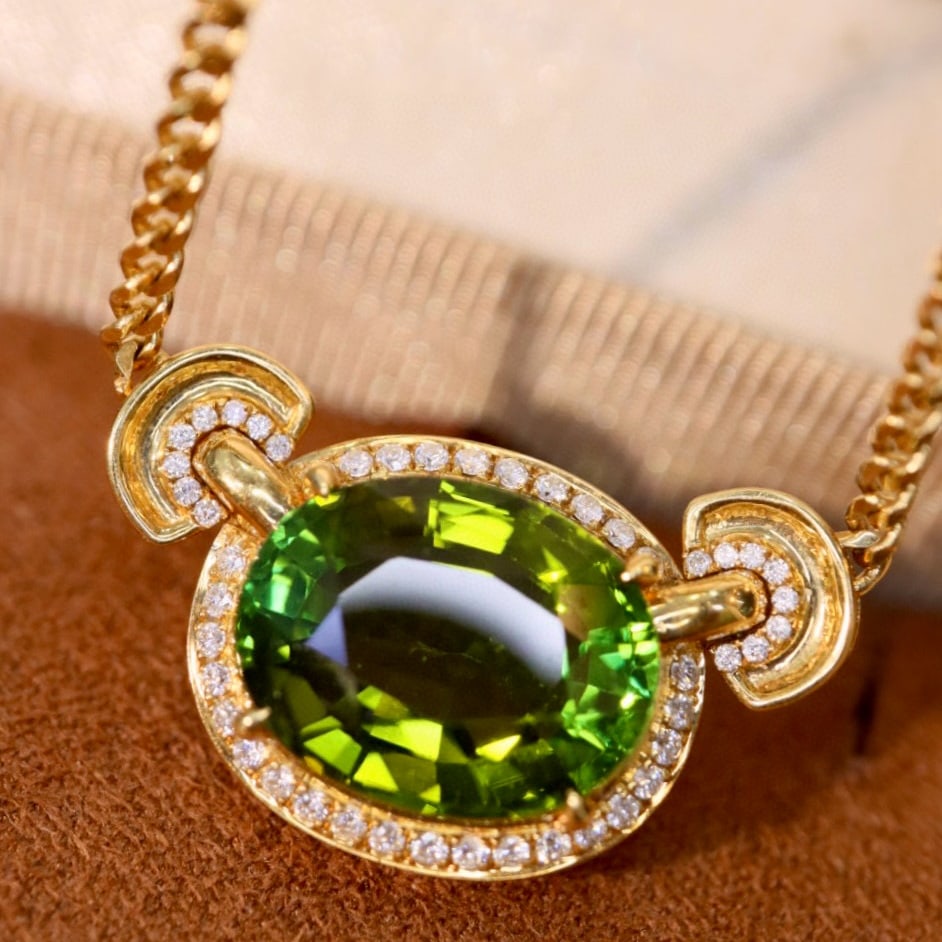 14k Gold 6.32 Ctw Natural Tourmaline & Diamond Necklace - 5