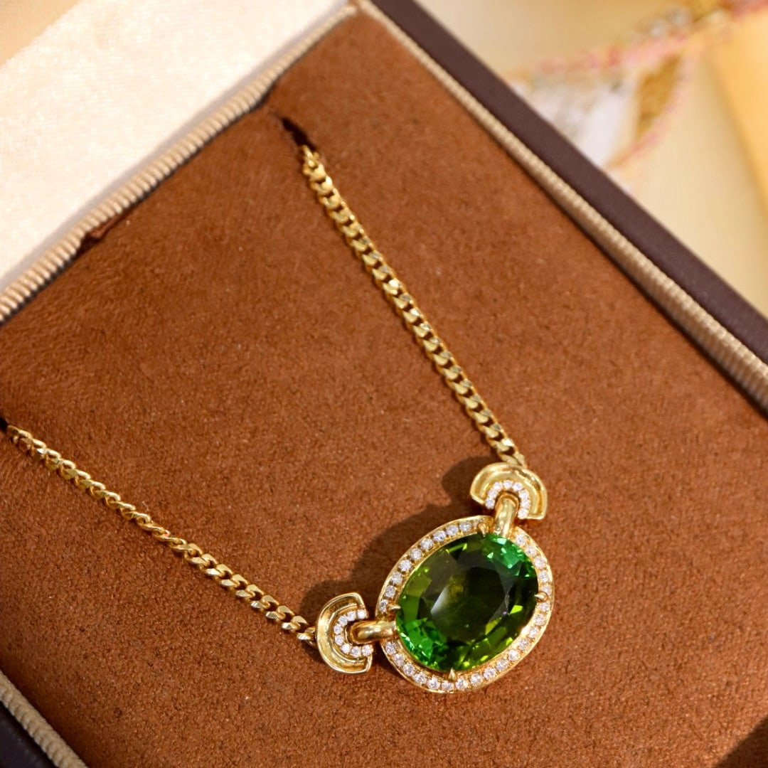 14k Gold 6.32 Ctw Natural Tourmaline & Diamond Necklace - 7